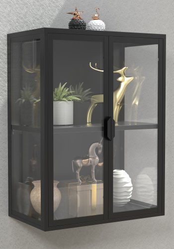 VCM NORDIC Flokas M vgskab, m. 2 lger og 1 hylde - glas og sort stl