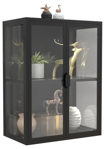 VCM NORDIC Flokas M vgskab, m. 2 lger og 1 hylde - glas og sort stl