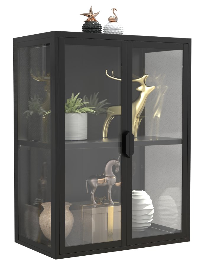 VCM NORDIC Flokas M vgskab, m. 2 lger og 1 hylde - glas og sort stl