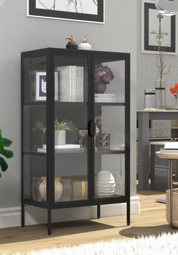 VCM NORDIC Floka M vitrineskab, m. 2 lger og 2 hylder - glas og sort stl