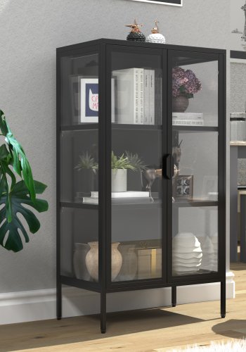 VCM NORDIC Floka M vitrineskab, m. 2 lger og 2 hylder - glas og sort stl