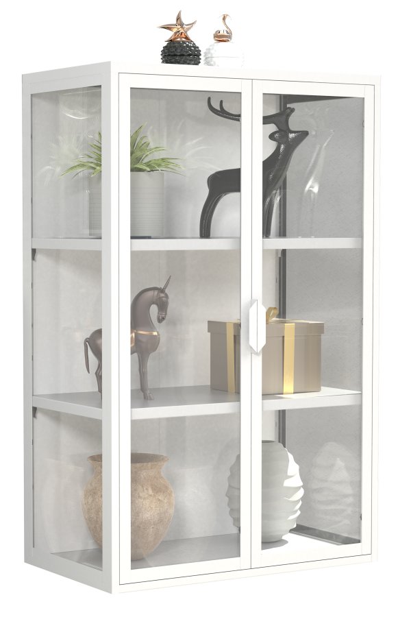 VCM NORDIC Flokas L vgskab, m. 2 lger og 2 hylder - glas og hvid stl