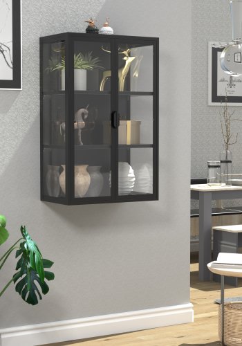 VCM NORDIC Flokas L vgskab, m. 2 lger og 2 hylder - glas og sort stl