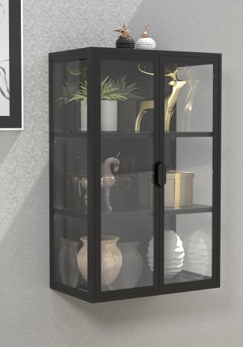 VCM NORDIC Flokas L vgskab, m. 2 lger og 2 hylder - glas og sort stl