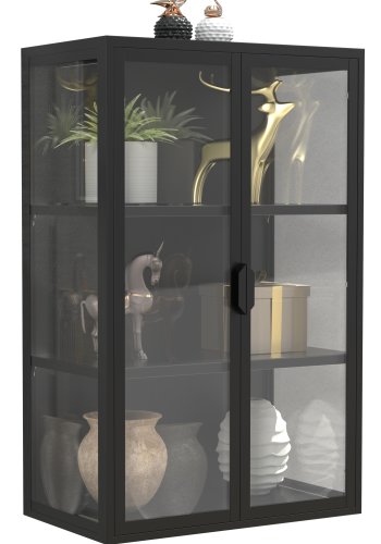 VCM NORDIC Flokas L vgskab, m. 2 lger og 2 hylder - glas og sort stl