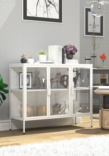 VCM NORDIC Floka L vitrineskab, m. 3 lger og 1 hylde - glas og hvid stl