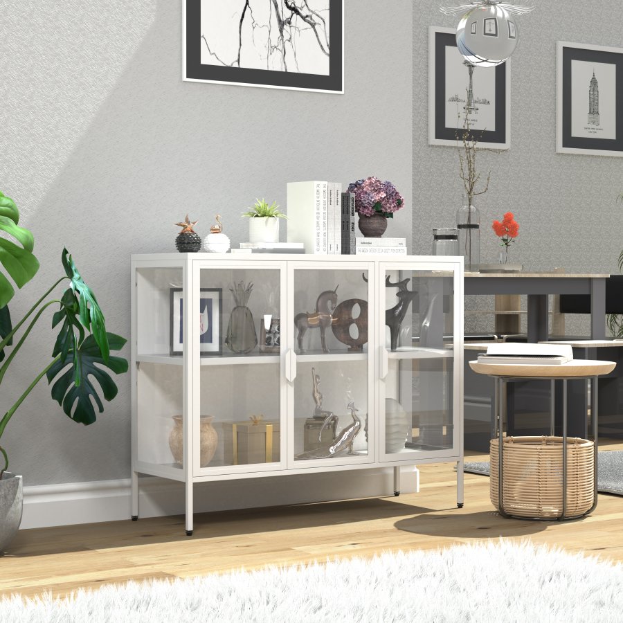 VCM NORDIC Floka L vitrineskab, m. 3 lger og 1 hylde - glas og hvid stl