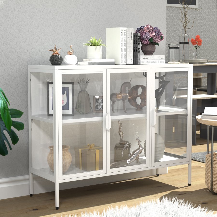 VCM NORDIC Floka L vitrineskab, m. 3 lger og 1 hylde - glas og hvid stl