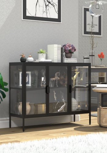 VCM NORDIC Floka L vitrineskab, m. 3 lger og 1 hylde - glas og sort stl