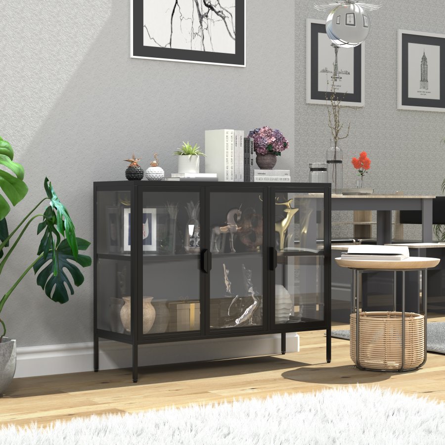 VCM NORDIC Floka L vitrineskab, m. 3 lger og 1 hylde - glas og sort stl