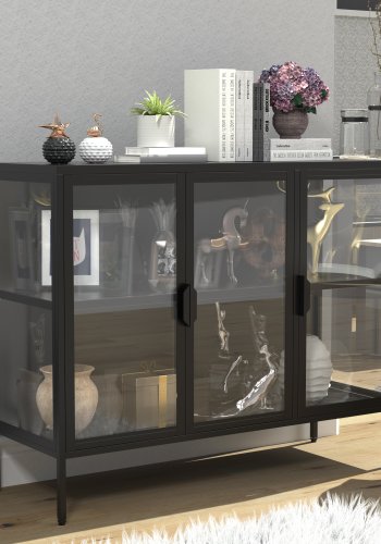 VCM NORDIC Floka L vitrineskab, m. 3 lger og 1 hylde - glas og sort stl