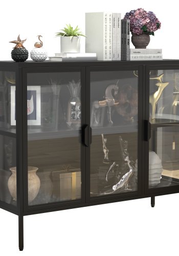 VCM NORDIC Floka L vitrineskab, m. 3 lger og 1 hylde - glas og sort stl