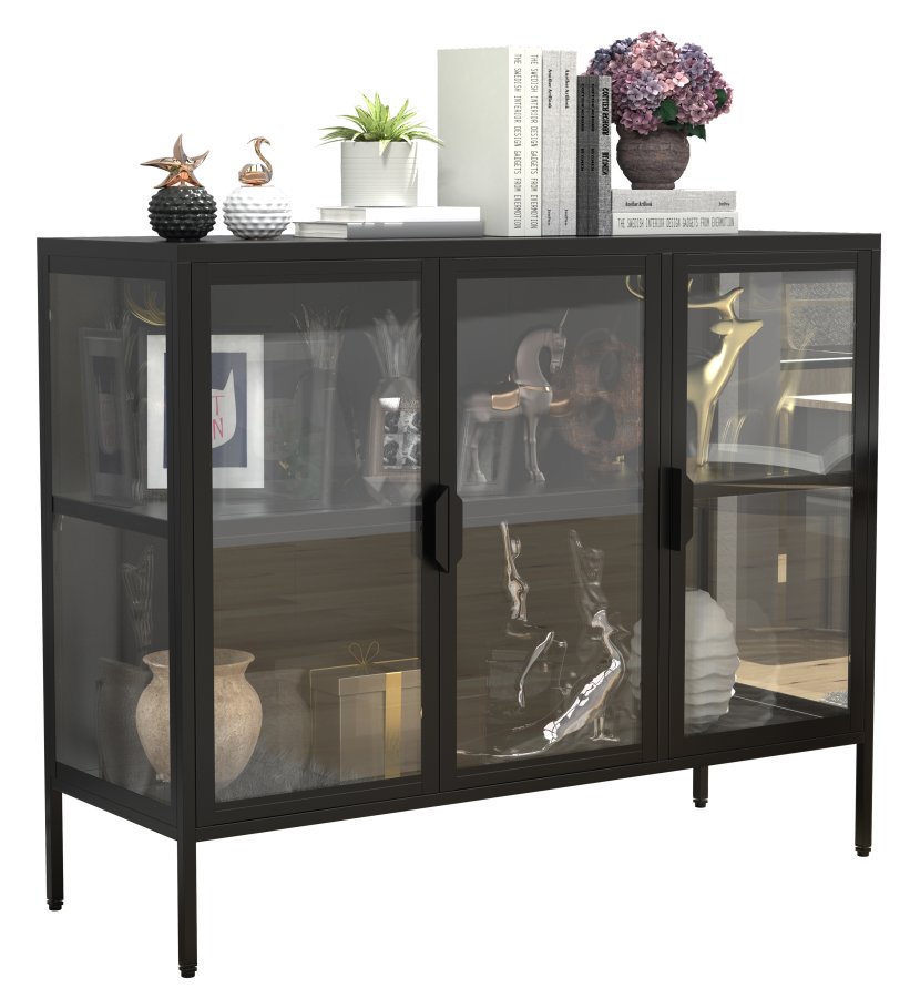 VCM NORDIC Floka L vitrineskab, m. 3 lger og 1 hylde - glas og sort stl