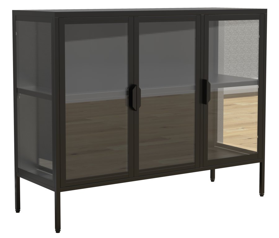 VCM NORDIC Floka L vitrineskab, m. 3 lger og 1 hylde - glas og sort stl