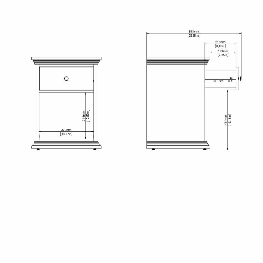 TVILUM North sengebord med 1 skuffe, mat sort, 47,8 x 43,3 x 63,4 cm