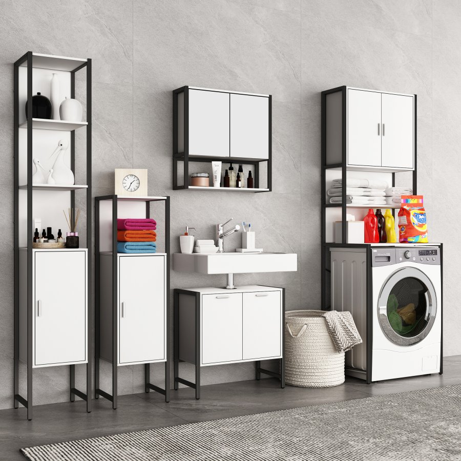 VCM NORDIC Edino badevrelsesskab, m. spejl, 2 lger, 1 hylde - hvid tr