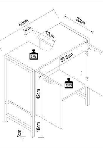 VCM NORDIC Edino badevrelsesunderskab til hndvask, m. 2 lger - natur melamin