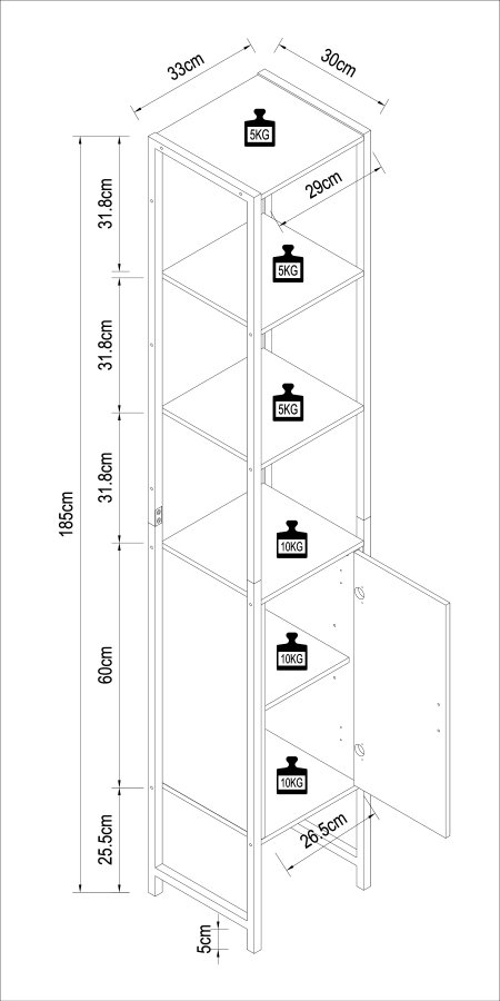 VCM NORDIC Edino badevrelseskab Hj, m. 1 lge og 3 hylder - hvid melamin