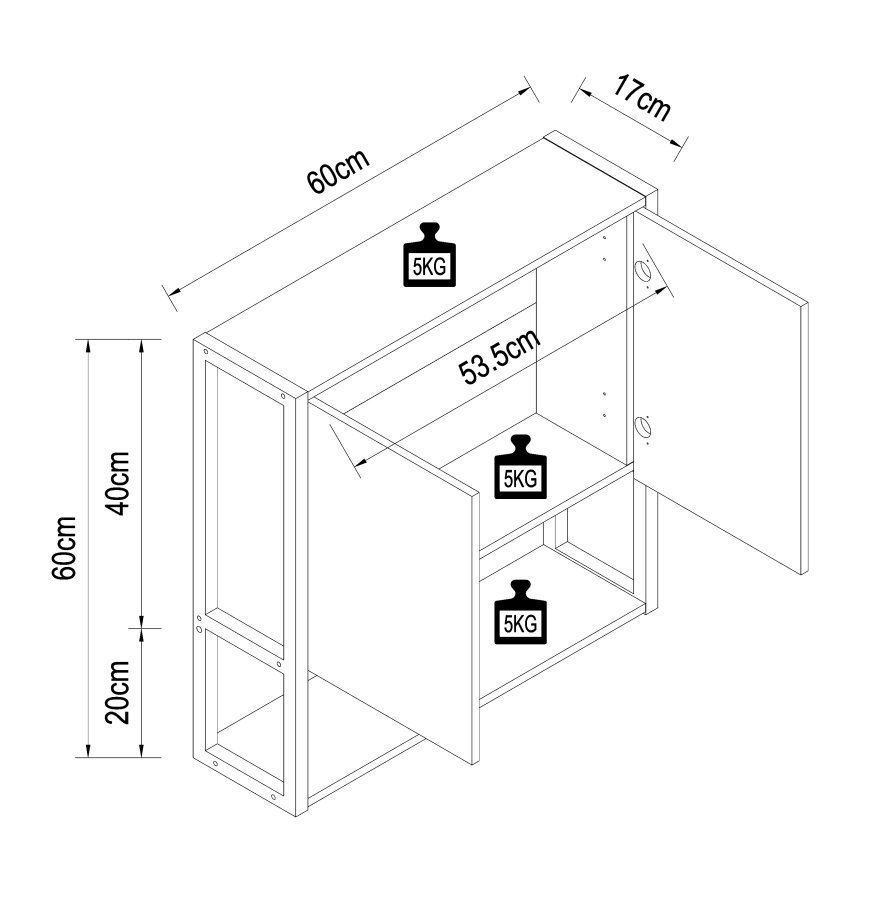 VCM NORDIC Edino badevrelsesskab, m. spejl, 2 lger, 1 hylde - natur tr
