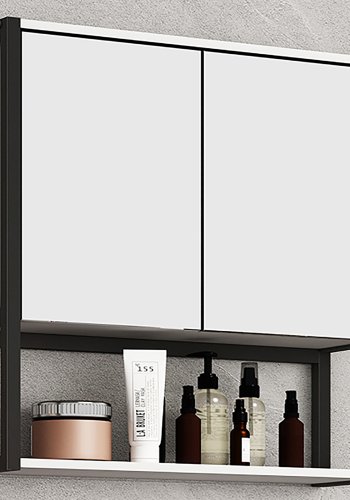 VCM NORDIC Edino badevrelsesskab, m. spejl, 2 lger, 1 hylde - hvid tr