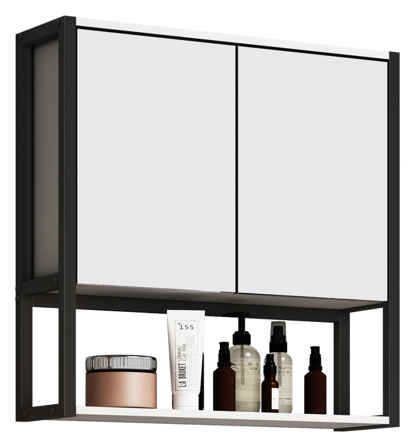 VCM NORDIC Edino badevrelsesskab, m. spejl, 2 lger, 1 hylde - hvid tr