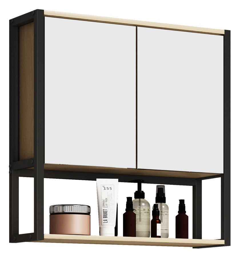 VCM NORDIC Edino badevrelsesskab, m. spejl, 2 lger, 1 hylde - natur tr