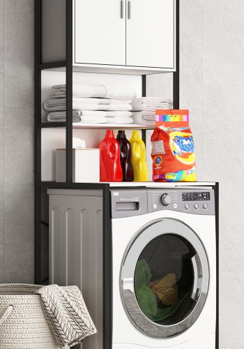 VCM NORDIC Edino skab til vaskemaskine/trretumbler, m. 2 lger, 3 hylder - hvid tr