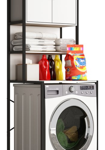 VCM NORDIC Edino skab til vaskemaskine/trretumbler, m. 2 lger, 3 hylder - hvid tr