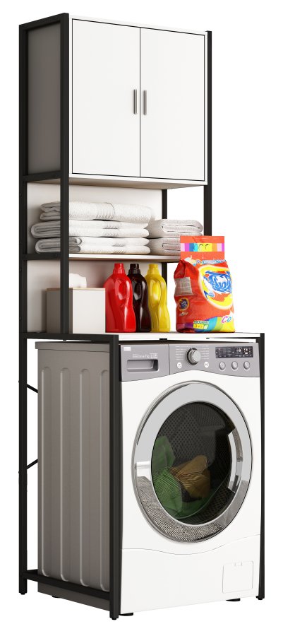 VCM NORDIC Edino skab til vaskemaskine/trretumbler, m. 2 lger, 3 hylder - hvid tr