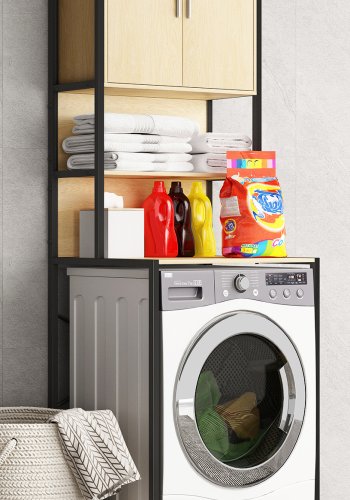VCM NORDIC Edino skab til vaskemaskine/trretumbler, m. 2 lger, 3 hylder - natur tr
