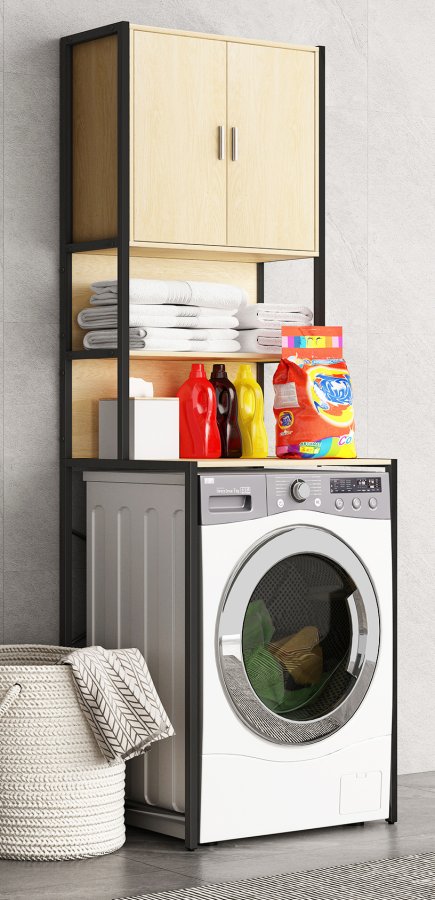 VCM NORDIC Edino skab til vaskemaskine/trretumbler, m. 2 lger, 3 hylder - natur tr