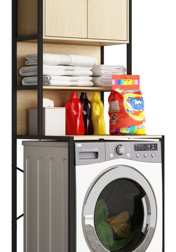 VCM NORDIC Edino skab til vaskemaskine/trretumbler, m. 2 lger, 3 hylder - natur tr