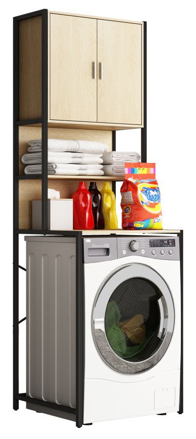 VCM NORDIC Edino skab til vaskemaskine/trretumbler, m. 2 lger, 3 hylder - natur tr