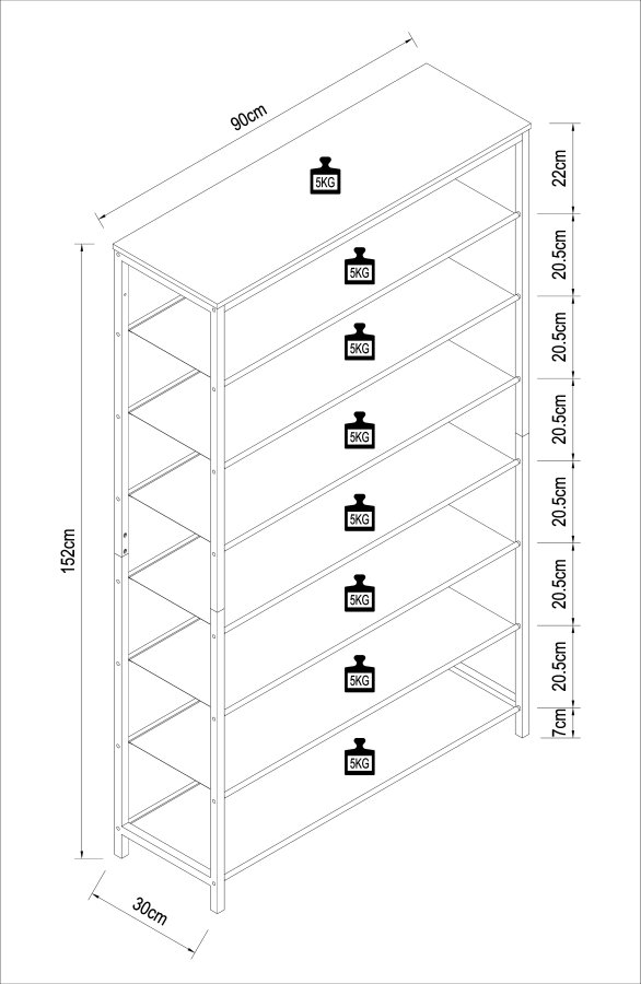 VCM NORDIC Taliro skoreol, m. 7 rum - hvid/sort metal