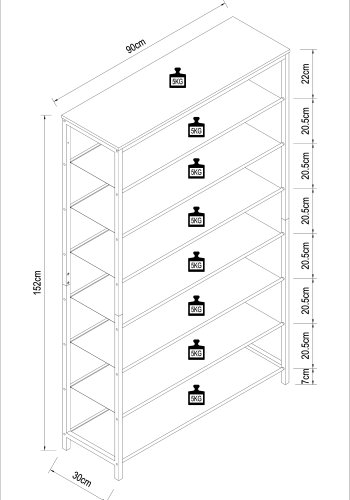 VCM NORDIC Taliro skoreol, m. 7 rum - natur/sort metal