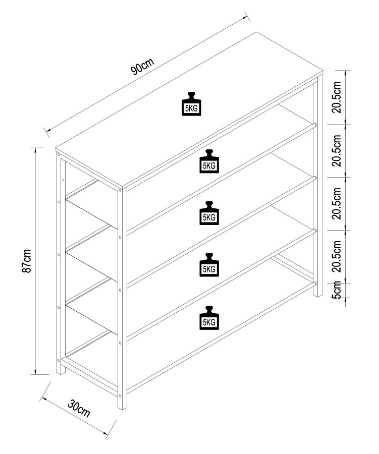 VCM NORDIC Taliro skoreol, m. 4 rum - hvid/sort metal