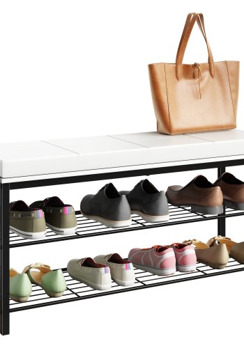 VCM NORDIC Taliro skostativ, m. 2 hylder og polstret bnkesde - hvid og sort metal (90x30)