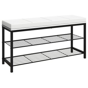 VCM NORDIC Taliro skostativ, m. 2 hylder og polstret bnkesde - hvid og sort metal (90x30)