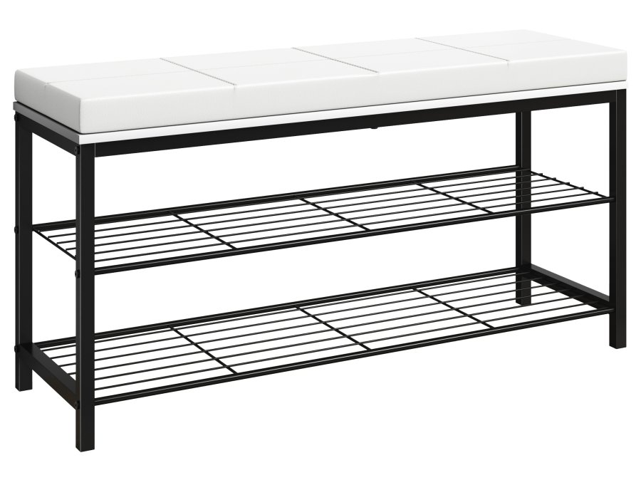 VCM NORDIC Taliro skostativ, m. 2 hylder og polstret bnkesde - hvid og sort metal (90x30)