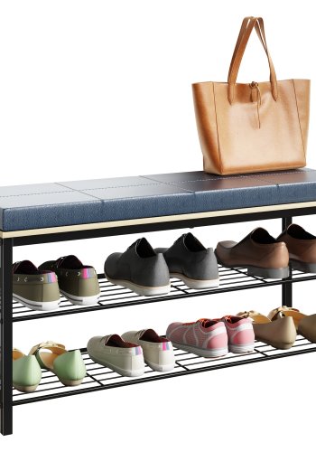 VCM NORDIC Taliro skostativ, m. 2 hylder og polstret bnkesde - natur og sort metal (90x30)