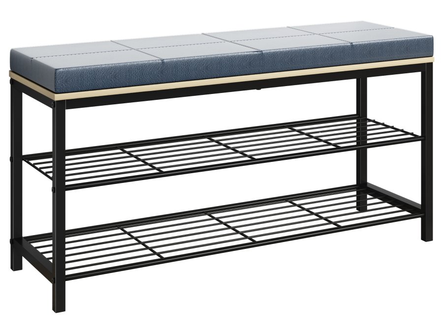 VCM NORDIC Taliro skostativ, m. 2 hylder og polstret bnkesde - natur og sort metal (90x30)