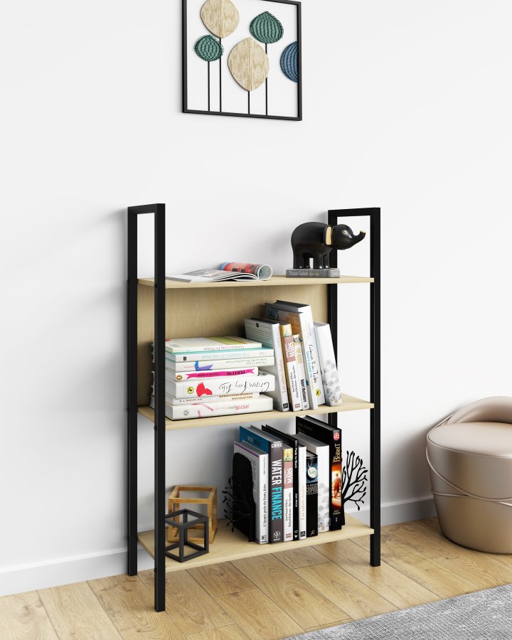 VCM NORDIC Flakos 3 rum reol, m. 3 hylder - natur tr og metal