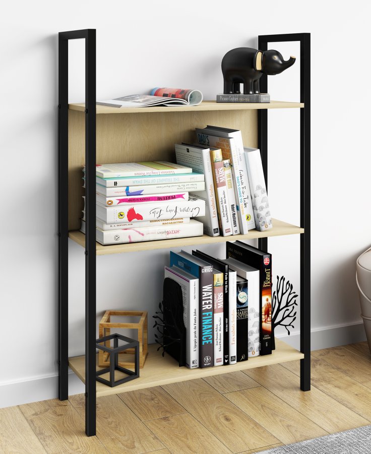 VCM NORDIC Flakos 3 rum reol, m. 3 hylder - natur tr og metal