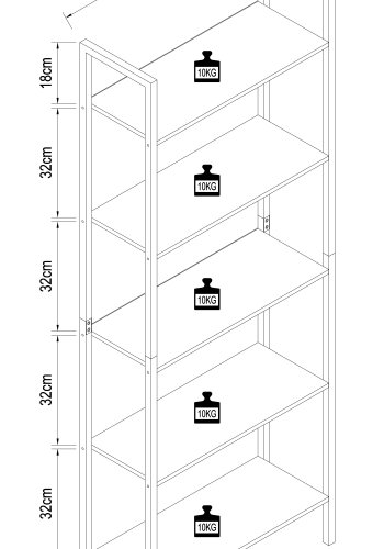 VCM NORDIC Flakos 5 rum reol, m. 5 hylder - hvid tr og metal