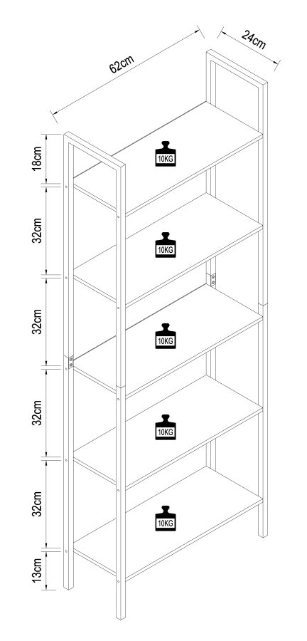 VCM NORDIC Flakos 5 rum reol, m. 5 hylder - natur tr og metal