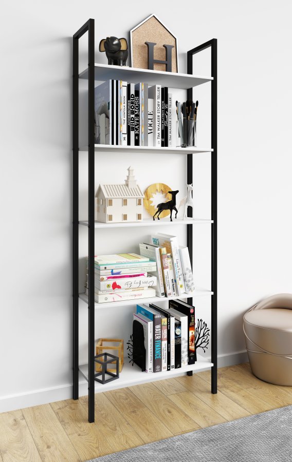 VCM NORDIC Flakos 5 rum reol, m. 5 hylder - hvid tr og metal