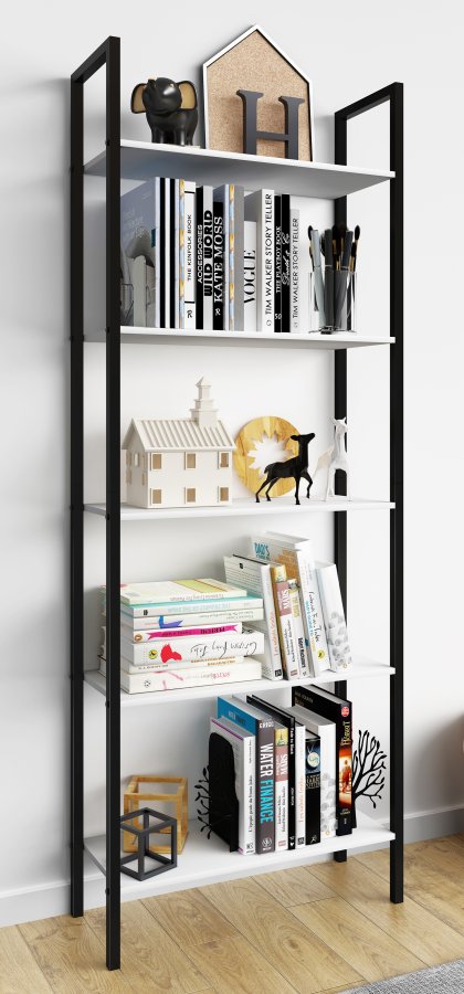 VCM NORDIC Flakos 5 rum reol, m. 5 hylder - hvid tr og metal