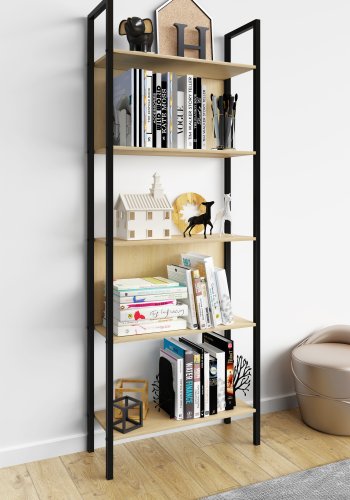 VCM NORDIC Flakos 5 rum reol, m. 5 hylder - natur tr og metal