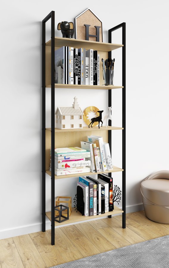 VCM NORDIC Flakos 5 rum reol, m. 5 hylder - natur tr og metal