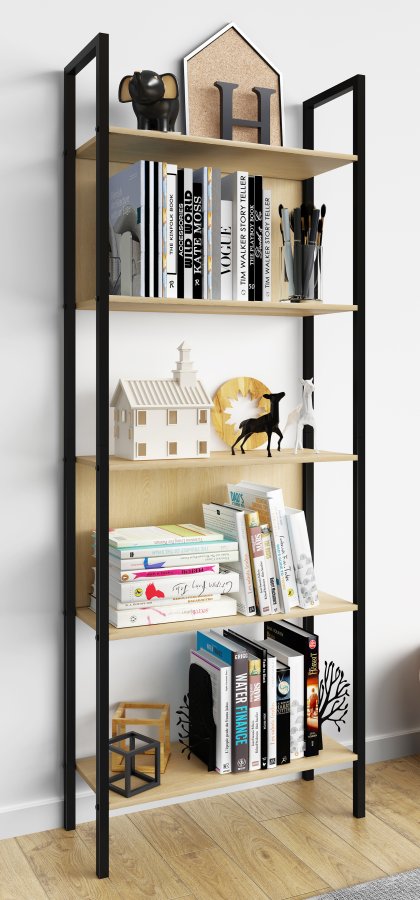 VCM NORDIC Flakos 5 rum reol, m. 5 hylder - natur tr og metal